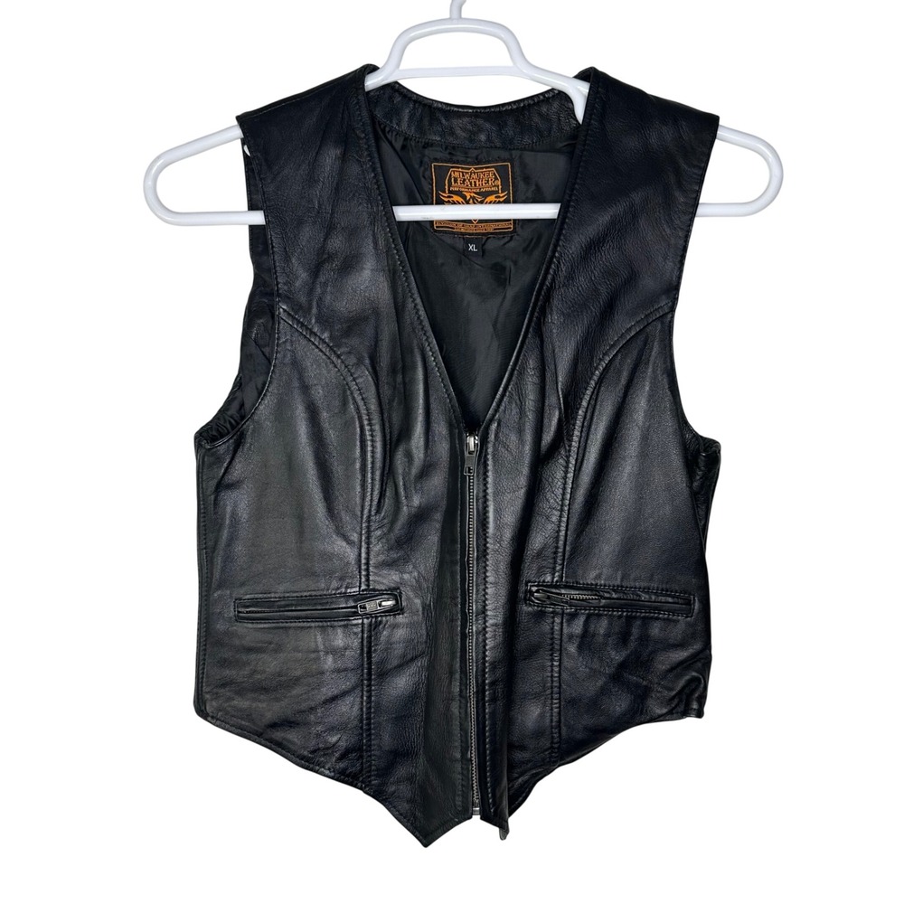 Milwaukee Leather Vest Womens XL Black Biker Motorcycle Full Zip GUC